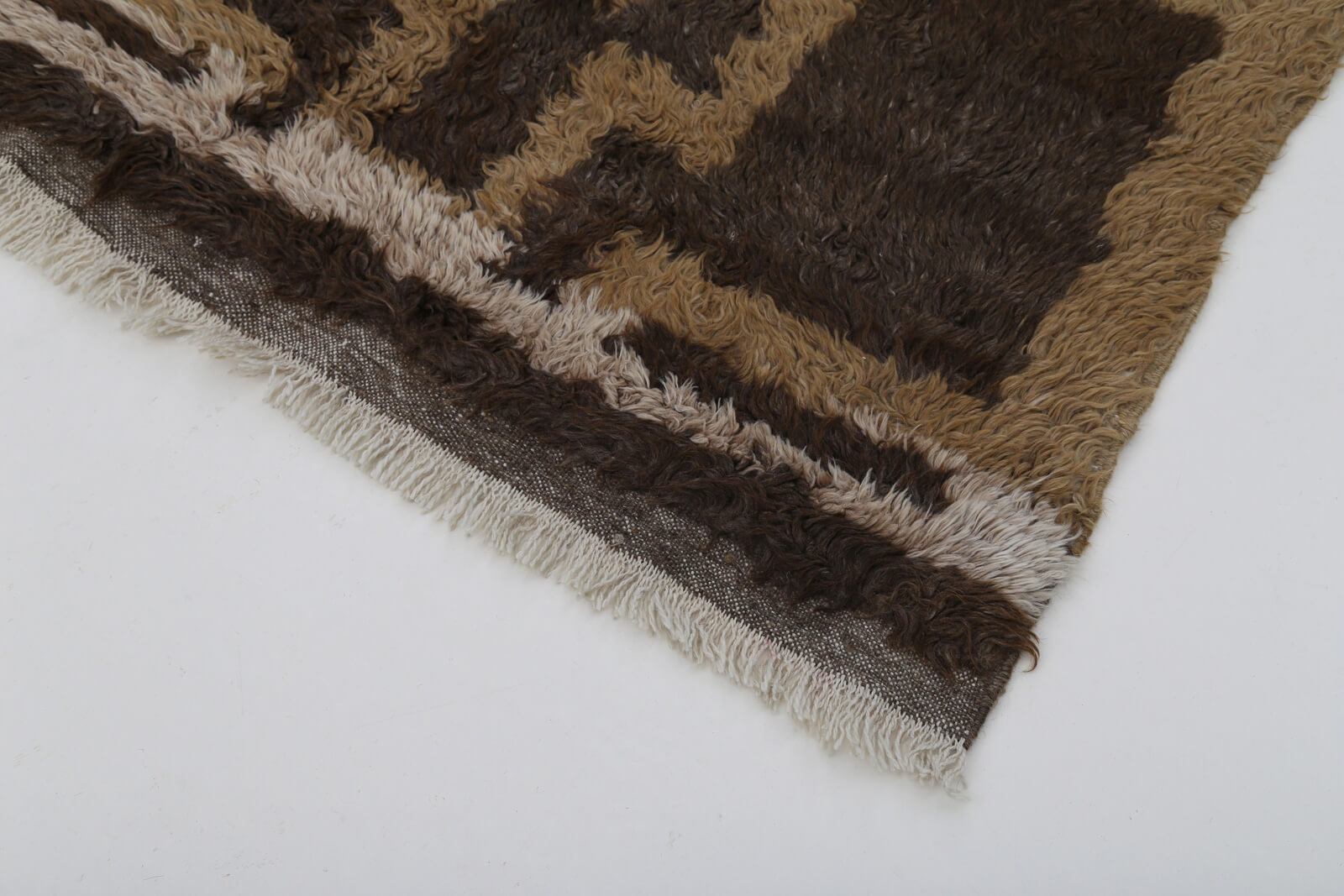 Tulu Kahverengi Geometrik Pamuk Yün El Dokuma Halısı 105x146 Agacan