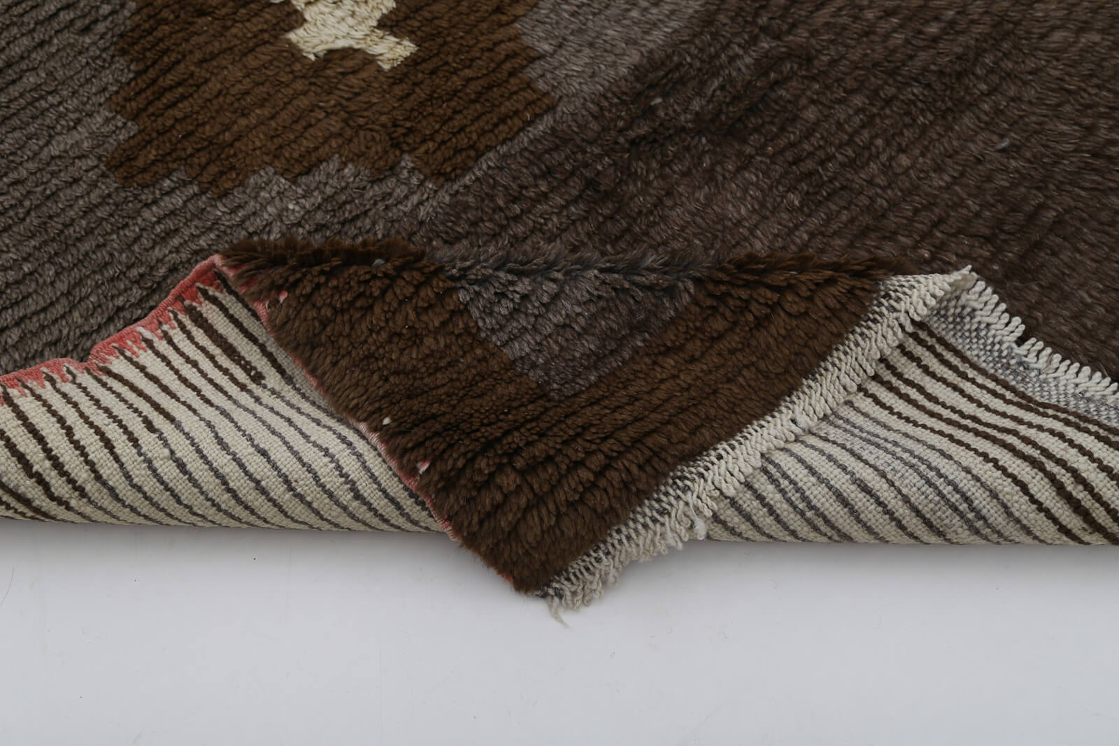 Tulu Kahverengi Geometrik Pamuk Yün El Dokuma Halısı 106x155 Agacan