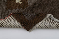 Tulu Kahverengi Geometrik Pamuk Yün El Dokuma Halısı 106x155 Agacan