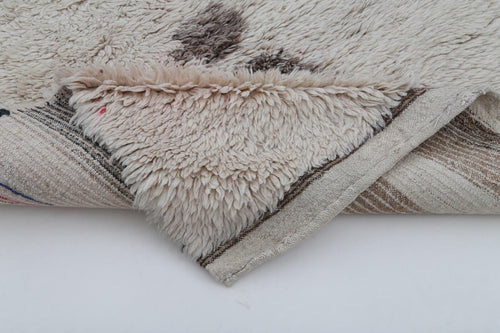 Tulu Bej Geometrik Pamuk Yün El Dokuma Halısı 98x118 Agacan