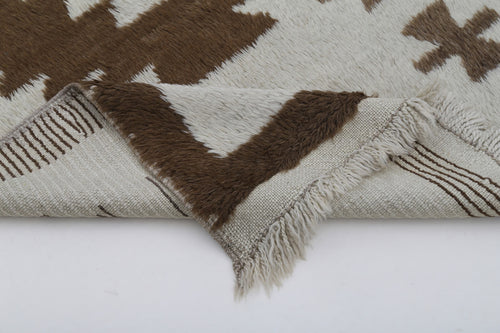 Tulu Bej Geometrik Pamuk Yün El Dokuma Halısı 111x172 Agacan