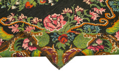 Moldovian Floral Siyah Çiçekli Pamuk Keçi Tüyü Yün El Dokuma Halısı 218x387 Agacan