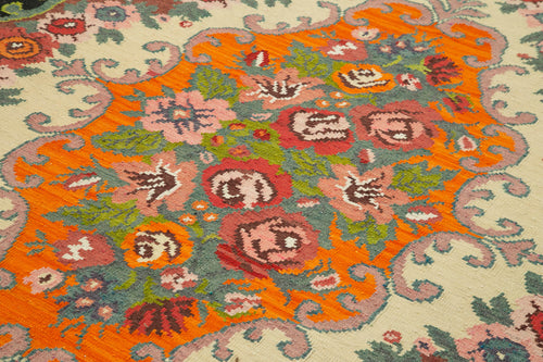 Moldovian Floral Siyah Çiçekli Pamuk Yün Keçi Tüyü El Dokuma Halısı 210x320 Agacan