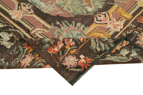 Moldovian Floral Kahverengi Çiçekli Pamuk Yün Keçi Tüyü El Dokuma Halısı 201x331 Agacan