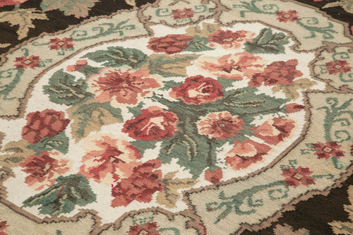 Moldovian Floral Siyah Çiçekli Pamuk Yün Keçi Tüyü El Dokuma Halısı 233x331 Agacan