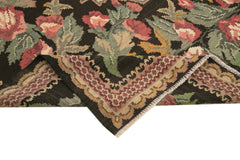 Moldovian Floral Siyah Çiçekli Pamuk Yün Keçi Tüyü El Dokuma Halısı 233x331 Agacan