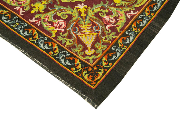 Moldovian Floral Kahverengi Çiçekli Pamuk Yün Keçi Tüyü El Dokuma Halısı 156x215 Agacan