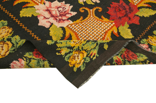 Moldovian Floral Siyah Çiçekli Pamuk Yün Keçi Tüyü El Dokuma Halısı 185x195 Agacan