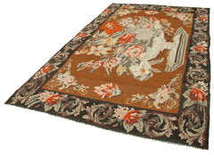 Moldovian Floral Siyah Çiçekli Pamuk Yün Keçi Tüyü El Dokuma Halısı 182x313 Agacan