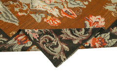 Moldovian Floral Siyah Çiçekli Pamuk Yün Keçi Tüyü El Dokuma Halısı 182x313 Agacan