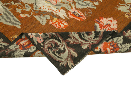 Moldovian Floral Siyah Çiçekli Pamuk Yün Keçi Tüyü El Dokuma Halısı 182x313 Agacan