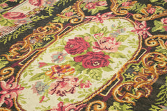 Moldovian Floral Siyah Çiçekli Pamuk Yün Keçi Tüyü El Dokuma Halısı 214x356 Agacan