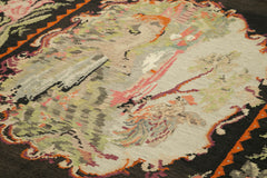 Moldovian Floral Siyah Çiçekli Pamuk Yün Keçi Tüyü El Dokuma Halısı 216x338 Agacan