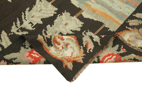 Moldovian Floral Siyah Çiçekli Pamuk Yün Keçi Tüyü El Dokuma Halısı 172x256 Agacan