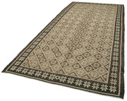 Moldovian Floral Siyah Çiçekli Pamuk Keçi Tüyü Yün El Dokuma Halısı 173x375 Agacan