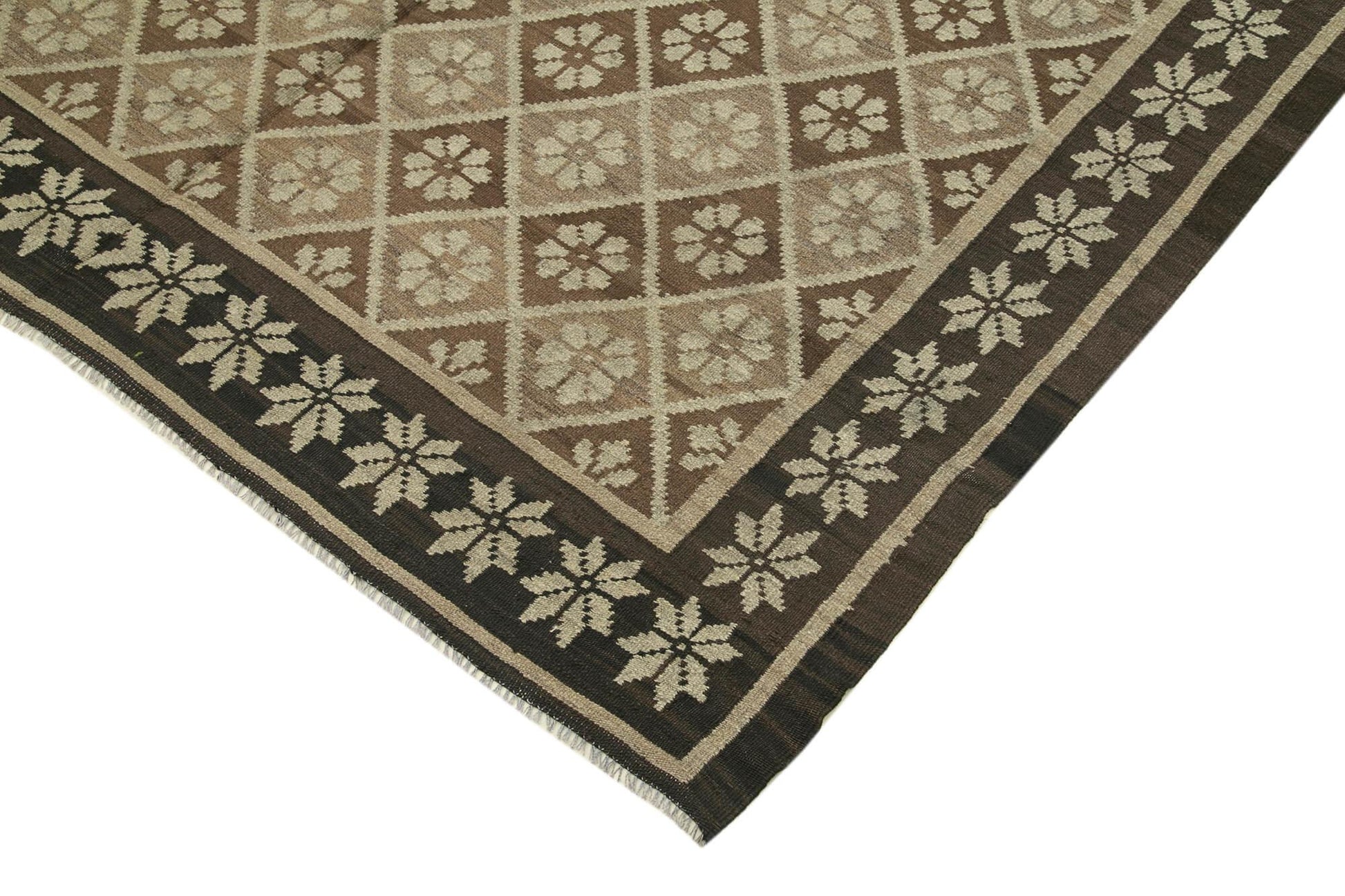 Moldovian Floral Siyah Çiçekli Pamuk Keçi Tüyü Yün El Dokuma Halısı 173x375 Agacan
