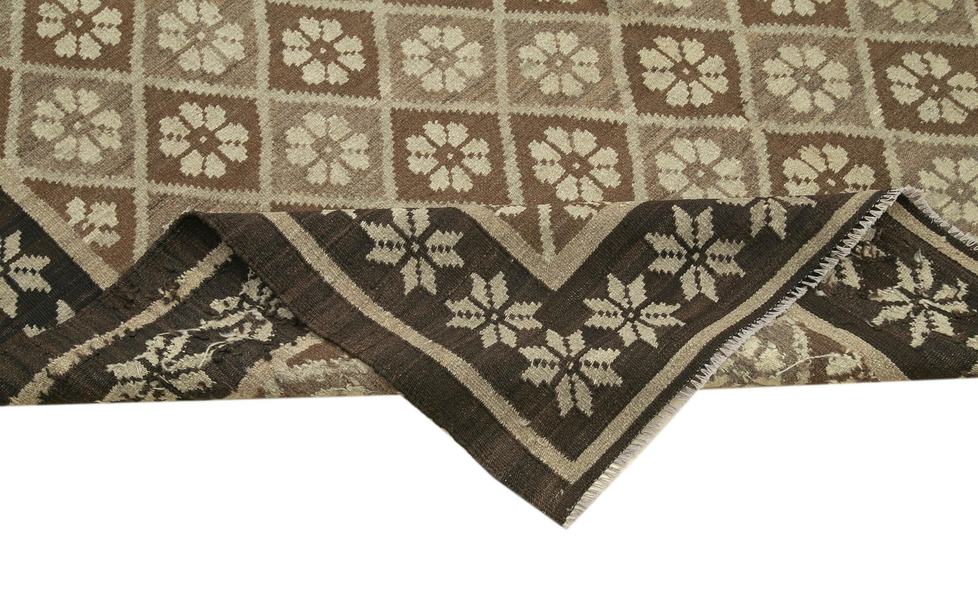 Moldovian Floral Siyah Çiçekli Pamuk Keçi Tüyü Yün El Dokuma Halısı 173x375 Agacan