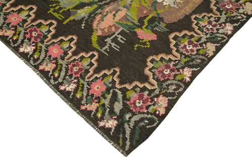 Moldovian Floral Siyah Çiçekli Pamuk Yün Keçi Tüyü El Dokuma Halısı 169x308 Agacan