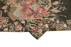 Moldovian Floral Siyah Çiçekli Pamuk Yün Keçi Tüyü El Dokuma Halısı 169x308 Agacan
