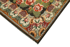 Moldovian Floral Siyah Çiçekli Pamuk Yün Keçi Tüyü El Dokuma Halısı 193x340 Agacan