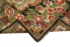 Moldovian Floral Siyah Çiçekli Pamuk Yün Keçi Tüyü El Dokuma Halısı 193x340 Agacan