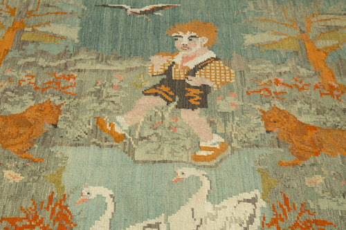 Moldovian Floral Kahverengi Çiçekli Pamuk Yün Keçi Tüyü El Dokuma Halısı 200x243 Agacan