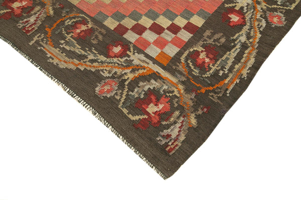 Moldovian Floral Kahverengi Çiçekli Pamuk Yün Keçi Tüyü El Dokuma Halısı 160x306 Agacan