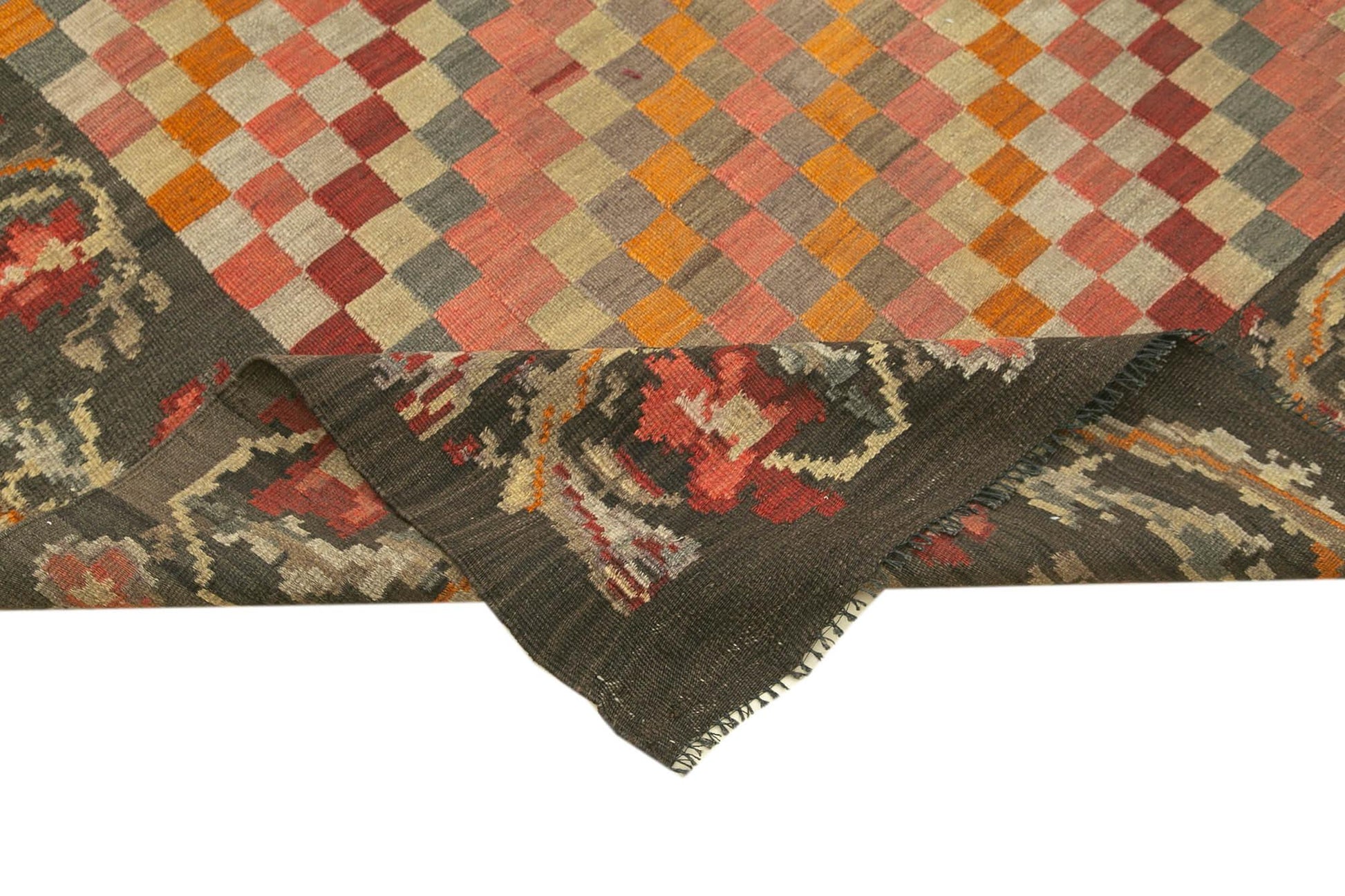 Moldovian Floral Kahverengi Çiçekli Pamuk Yün Keçi Tüyü El Dokuma Halısı 160x306 Agacan
