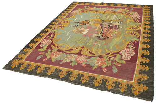 Moldovian Floral Siyah Çiçekli Pamuk Yün Keçi Tüyü El Dokuma Halısı 190x260 Agacan