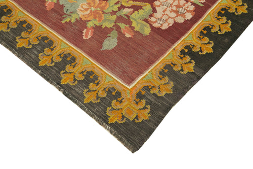 Moldovian Floral Siyah Çiçekli Pamuk Yün Keçi Tüyü El Dokuma Halısı 190x260 Agacan