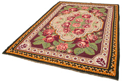 Moldovian Floral Siyah Çiçekli Pamuk Yün Keçi Tüyü El Dokuma Halısı 192x270 Agacan