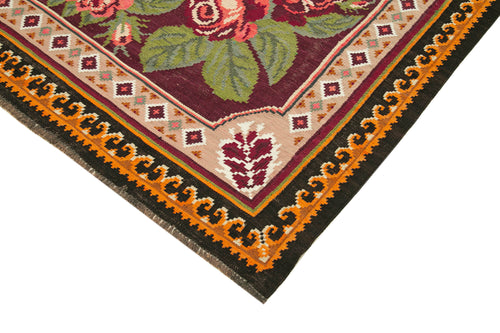 Moldovian Floral Siyah Çiçekli Pamuk Yün Keçi Tüyü El Dokuma Halısı 192x270 Agacan