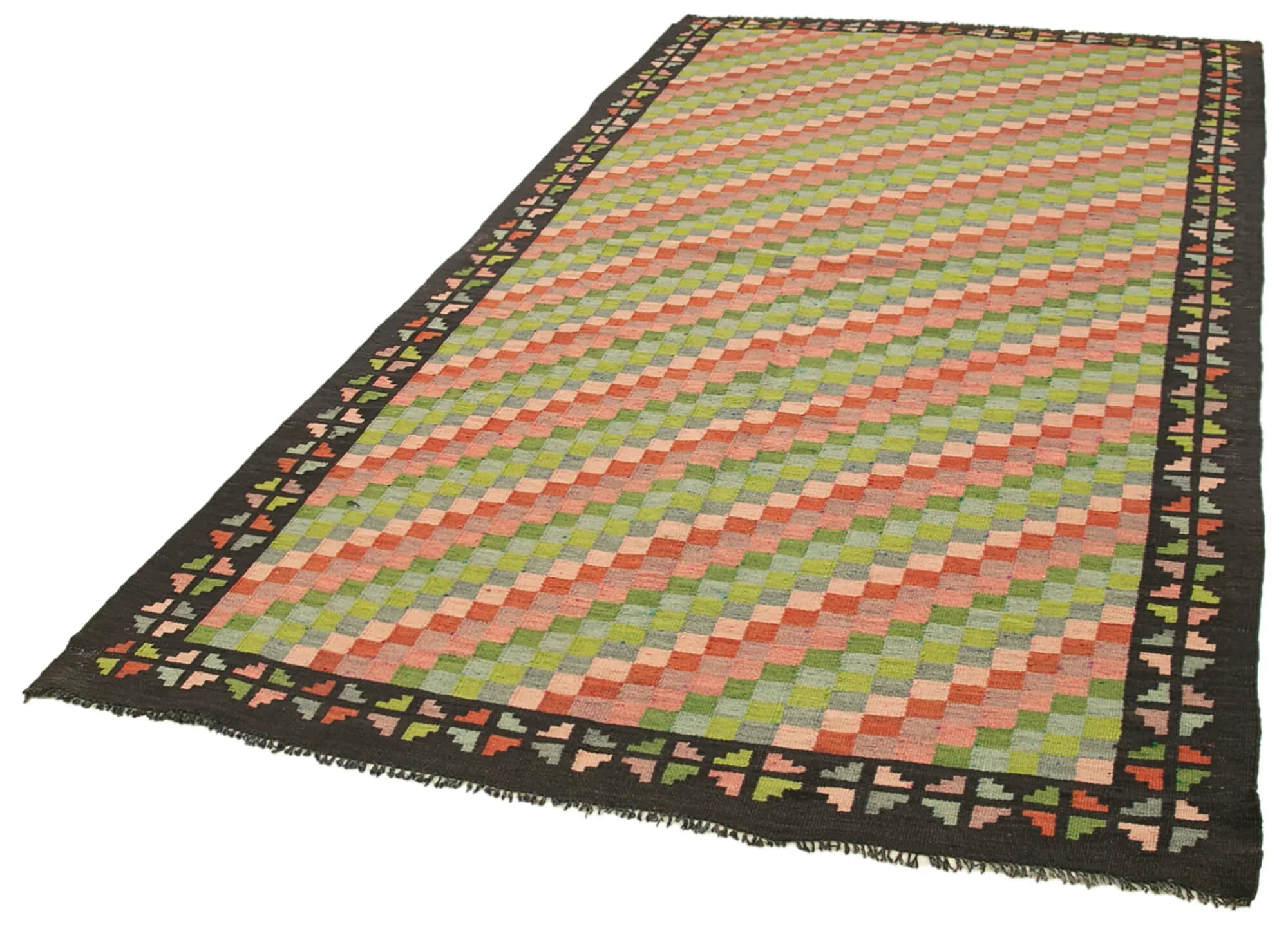 Moldovian Floral Siyah Çiçekli Pamuk Yün Keçi Tüyü El Dokuma Halısı 160x317 Agacan