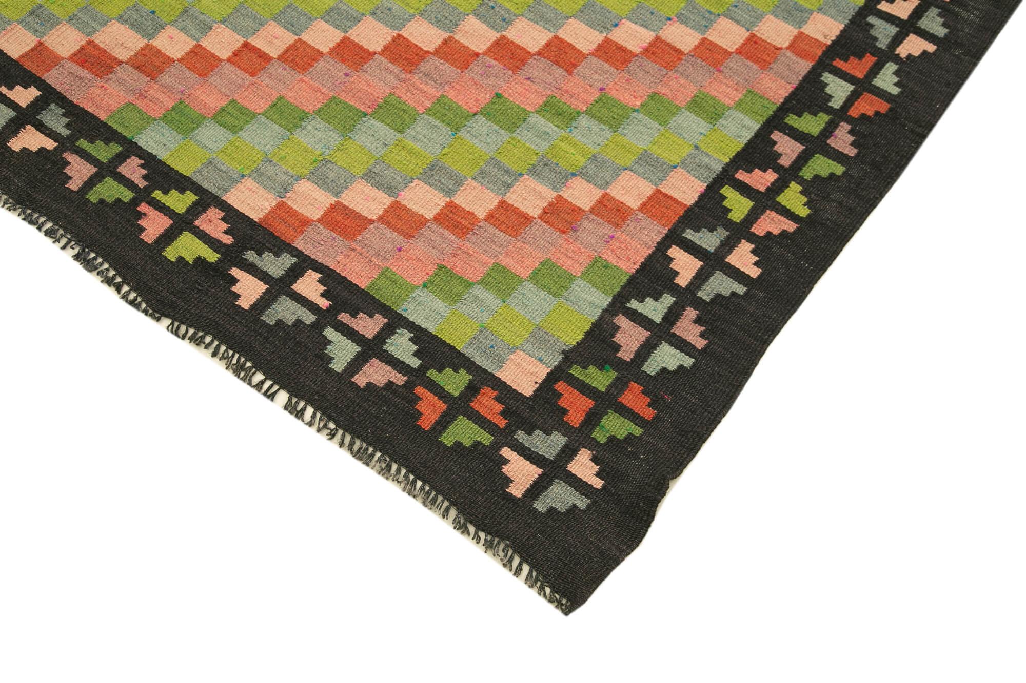 Moldovian Floral Siyah Çiçekli Pamuk Yün Keçi Tüyü El Dokuma Halısı 160x317 Agacan