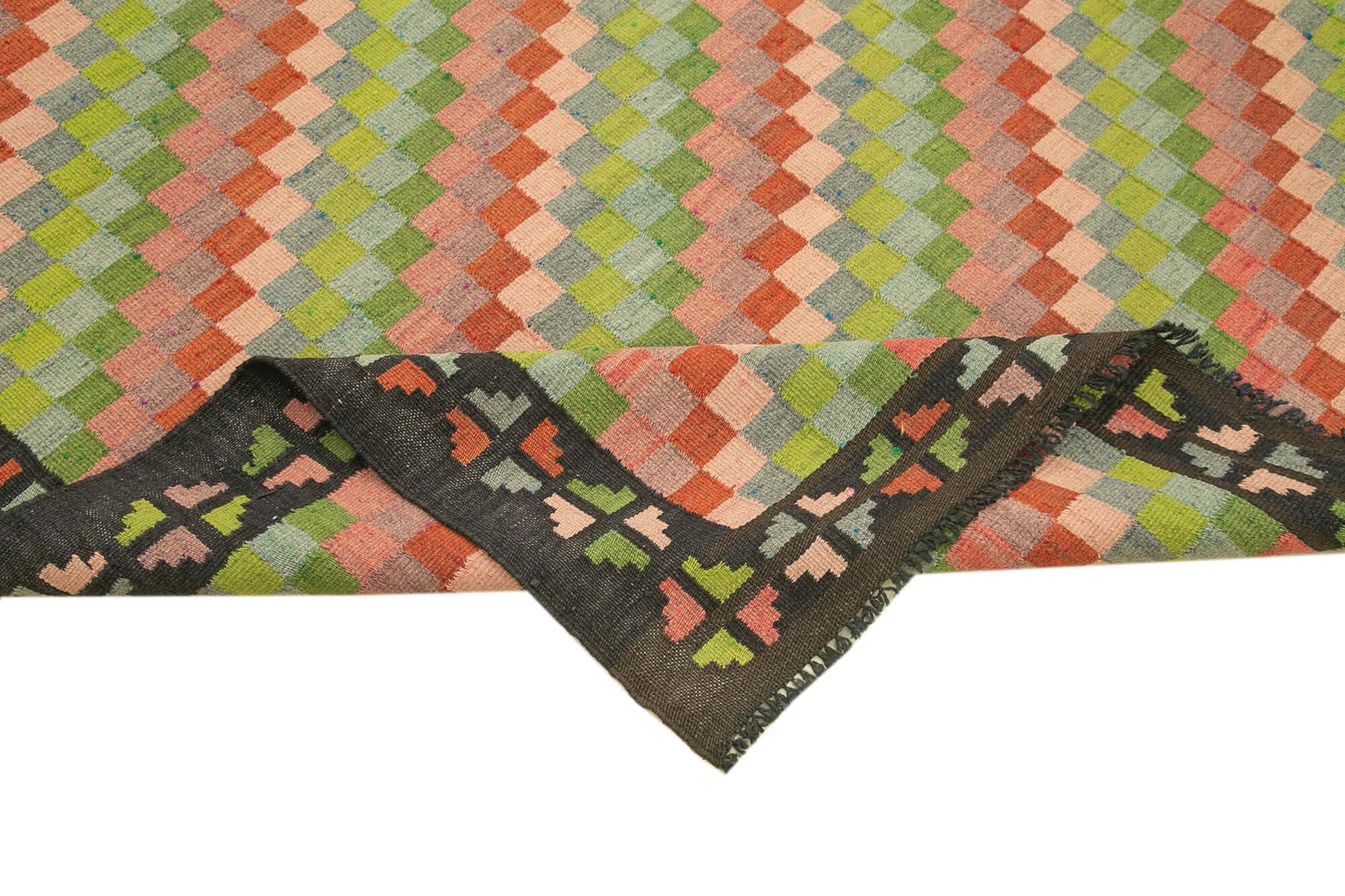 Moldovian Floral Siyah Çiçekli Pamuk Yün Keçi Tüyü El Dokuma Halısı 160x317 Agacan
