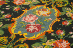 Moldovian Floral Siyah Çiçekli Pamuk Keçi Tüyü Yün El Dokuma Halısı 200x403 Agacan