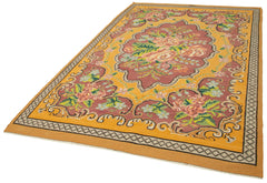 Moldovian Floral Sarı Çiçekli Pamuk Yün Keçi Tüyü El Dokuma Halısı 186x312 Agacan