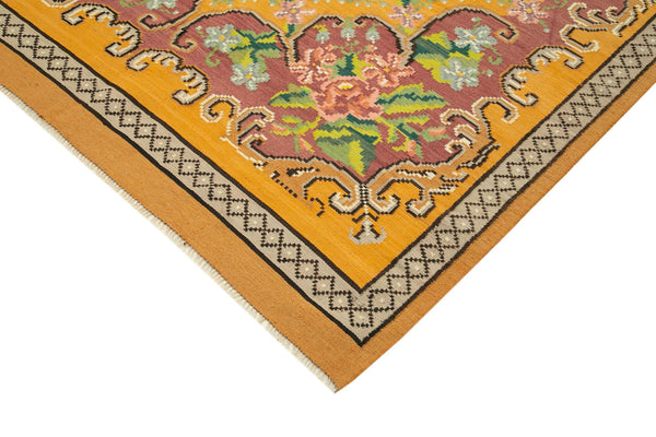 Moldovian Floral Sarı Çiçekli Pamuk Yün Keçi Tüyü El Dokuma Halısı 186x312 Agacan