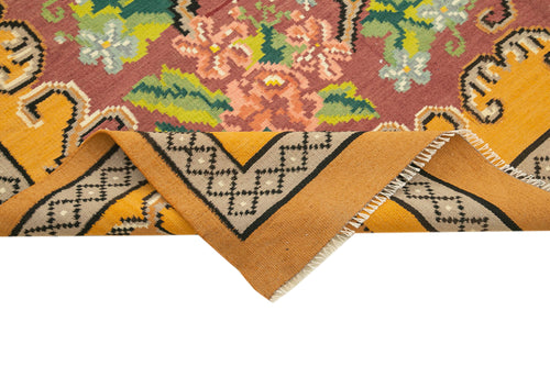 Moldovian Floral Sarı Çiçekli Pamuk Yün Keçi Tüyü El Dokuma Halısı 186x312 Agacan