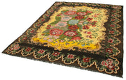 Moldovian Floral Kahverengi Çiçekli Pamuk Yün Keçi Tüyü El Dokuma Halısı 200x246 Agacan