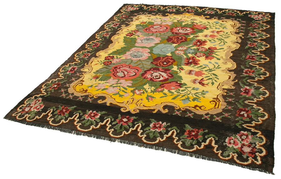 Moldovian Floral Kahverengi Çiçekli Pamuk Yün Keçi Tüyü El Dokuma Halısı 200x246 Agacan