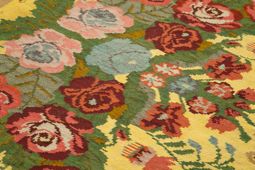 Moldovian Floral Kahverengi Çiçekli Pamuk Yün Keçi Tüyü El Dokuma Halısı 200x246 Agacan