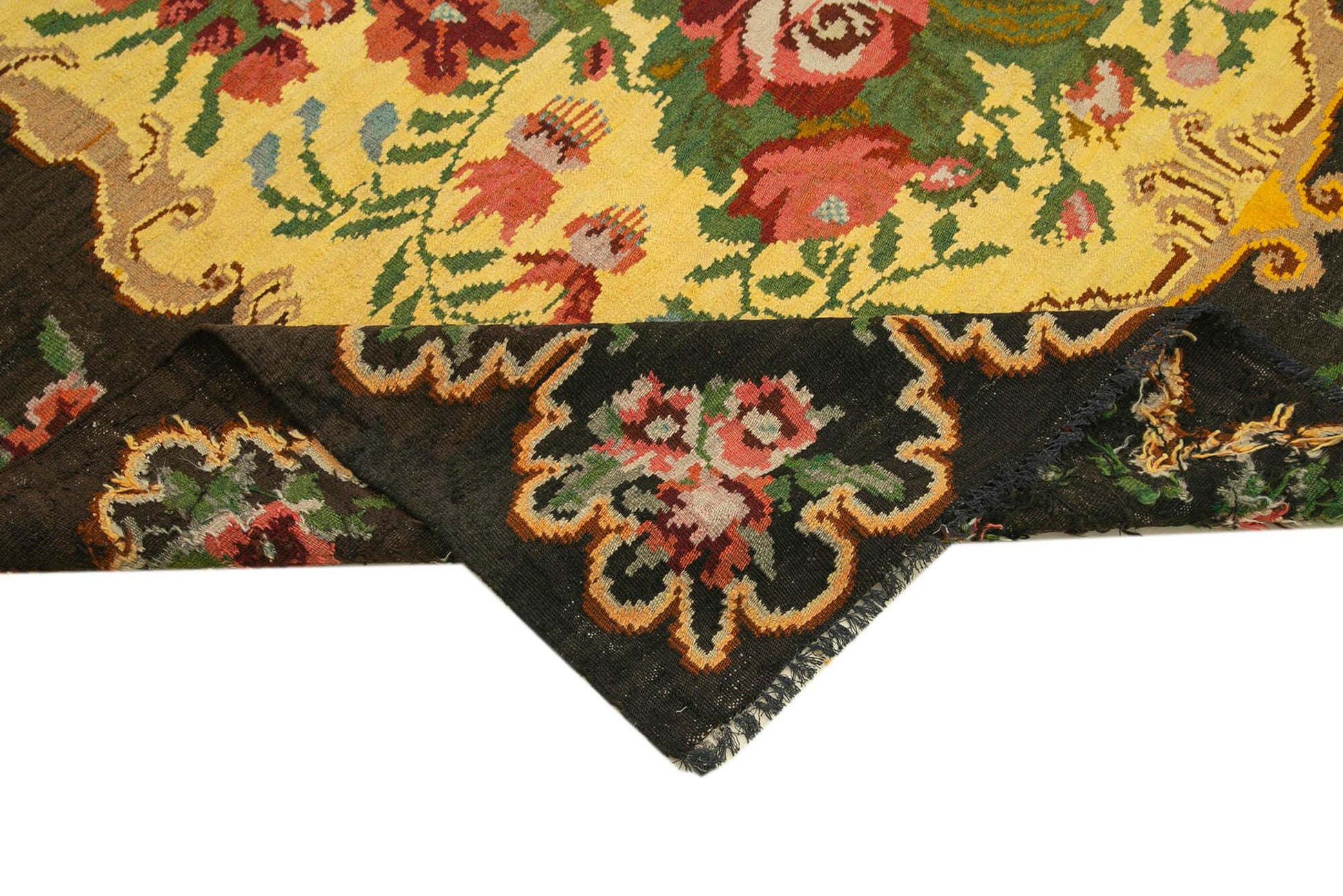 Moldovian Floral Kahverengi Çiçekli Pamuk Yün Keçi Tüyü El Dokuma Halısı 200x246 Agacan