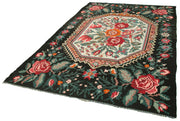 Moldovian Floral Siyah Çiçekli Pamuk Yün Keçi Tüyü El Dokuma Halısı 187x278 Agacan