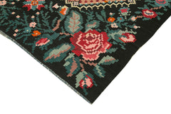 Moldovian Floral Siyah Çiçekli Pamuk Yün Keçi Tüyü El Dokuma Halısı 187x278 Agacan