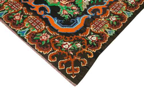 Moldovian Floral Siyah Çiçekli Pamuk Yün Keçi Tüyü El Dokuma Halısı 197x274 Agacan