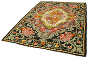 Moldovian Floral Siyah Çiçekli Pamuk Yün Keçi Tüyü El Dokuma Halısı 200x304 Agacan