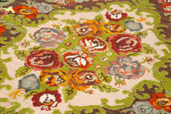 Moldovian Floral Siyah Çiçekli Pamuk Yün Keçi Tüyü El Dokuma Halısı 200x304 Agacan