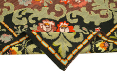 Moldovian Floral Siyah Çiçekli Pamuk Yün Keçi Tüyü El Dokuma Halısı 200x304 Agacan