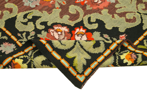 Moldovian Floral Siyah Çiçekli Pamuk Yün Keçi Tüyü El Dokuma Halısı 200x304 Agacan